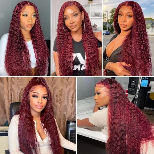 Freiuoke Burgundy Deep Wave Human Hair Bundles 150g 3-Pack #G99J Wine Red 16 18 20 Inch