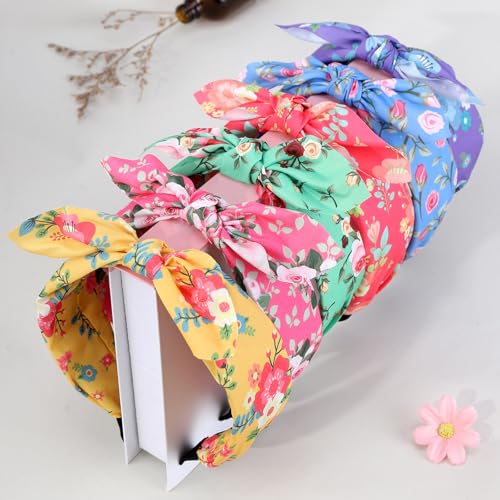 Floral Bow Headbands for Women, 6-Pack Non-Slip