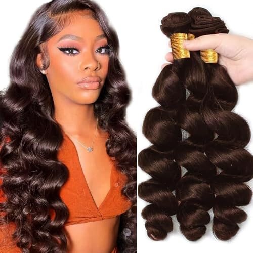 Dark Brown Human Hair Bundles - Loose Wave, 12-34 Inch