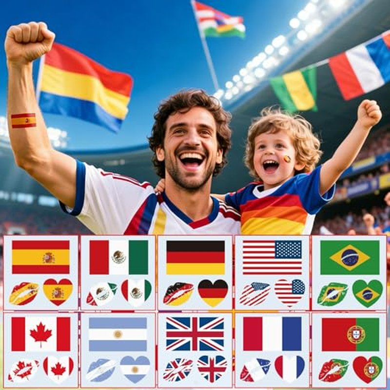 National Flag Temporary Tattoos - 10 Waterproof Sheets