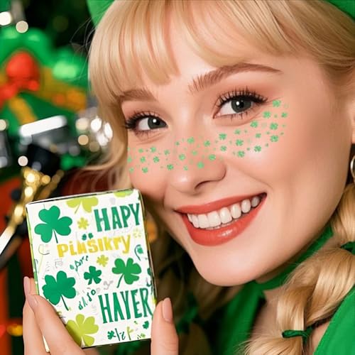 St. Patrick's Day Glitter Face Tattoos - 6 Sheet Shamrock Stickers