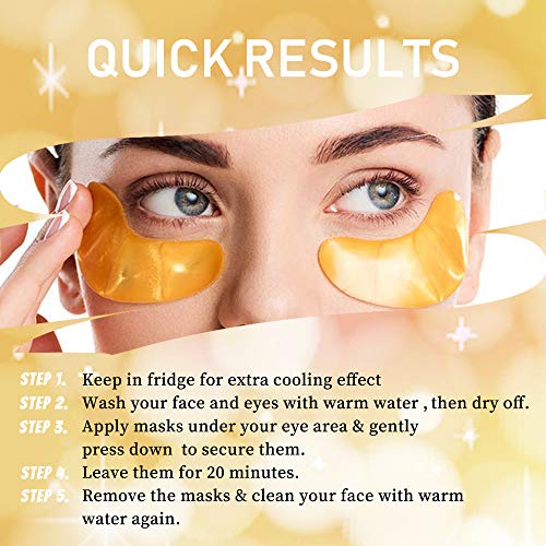 Vandarllin24K Gold Powder Gel Collagen Eye Masks Sheet Patch, Remove Bags,Dark Circles &Puffiness,Reduce Wrinkle,Moisturising,Hydrating for Blackheads (50Pairs)