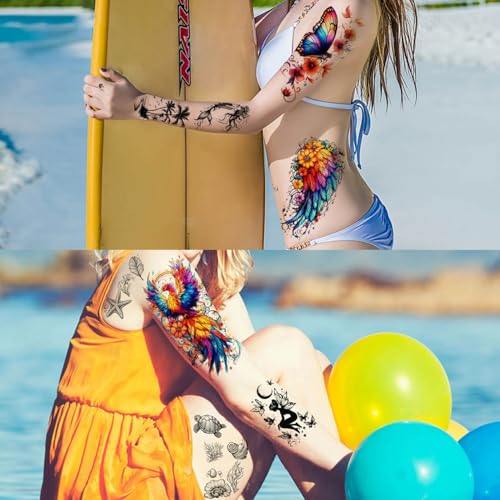 72 Sheets Magic Bottle Temporary Tattoos for Women Adults ? Galaxy Fantasy Tattoo Stickers with Crystals, Feathers & Phoenix Wings ? Colorful Boho Waterproof Wear for Festival, Music Party, Beach Days