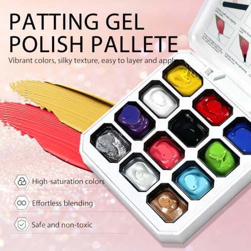 12 Color Gradient Pat Gel Polish Palette Kit with Silicone Applicator