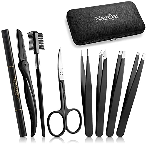 8-in-1 Eyebrow Kit with 4 Tweezers, Razor & Scissors