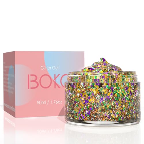 Boko 50ML Chunky Glitter Gel - Gold Purple Green