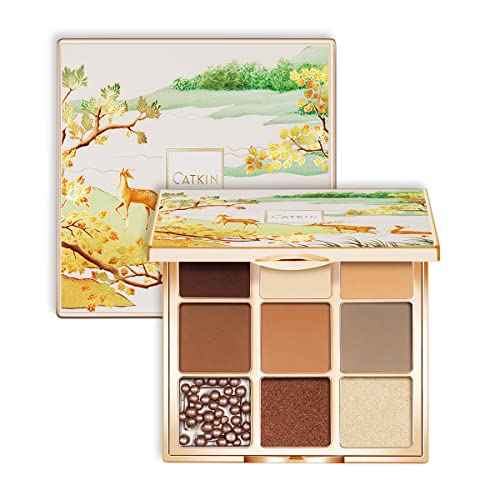 Catkin Eyeshadow Palettes 9 Blendable Shades Earth tone Smooth Long Lasting Eyeshadow Matte and Glitter Eye Makeup Highly Pigmented Makeup Palettes C15