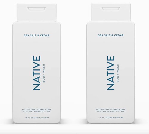 Native Body Wash Contains Naturally Derived Ingredients | For Women & Men, Sulfate, Paraben, & Dye Free Leaving Skin Soft and Hydrating | Sea Salt & Cedar 18 oz - 2 Pk