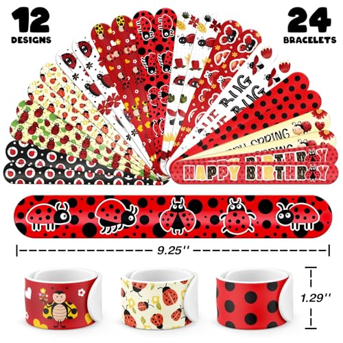 Ladybug Party Favors Set - 60 Pieces with Slap Bracelets & Tattoos
