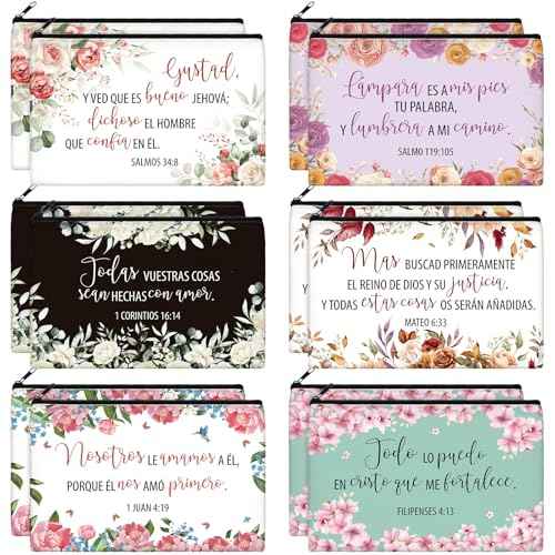 Kacctyen 18 Pcs Spanish Bible Christian Women's Religious Gift Christmas Gifts Cosmetic Bags Inspirational Bible Verse Pencil Pouch Motivational Makeup Bag with Zipper for Travel (Fresh)