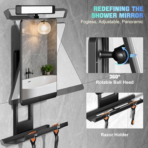 ENVTEK Heated Fogless Shower Mirror with Dimmable Lights & Razor Holder