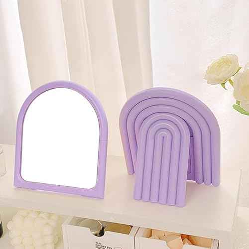 Arch Shaped Makeup Mirror for Desk Vanity Mirror for Bedroom,Living Room and Minimal Spaces Room Decor Home Decorations (Purple)