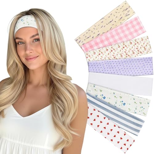 Women's Headbands 8-Pack Set with Floral & Polka Dot Patterns