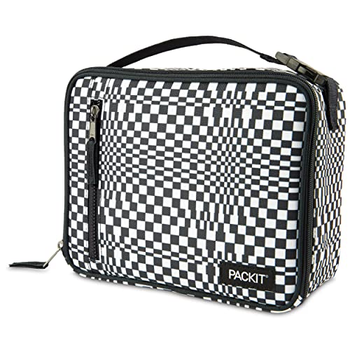 PackIt Freezable Classic Lunch Box, Checked Out, Built with EcoFreeze Technology, Collapsible, Reusable, Zip Closure With Zip Front Pocket and Buckle Handle, Perfect for School Lunches