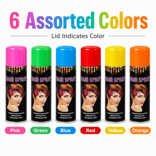 Temporary Hair Color Spray 24-Pack Bulk (6 Colors)