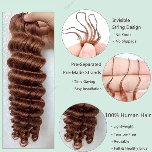 Deep Wave Crochet Human Hair Extensions Walnut #30 16 Inch Natural Braid Bundles