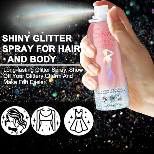 Glint-Rainbow Body Glitter Spray,Glitter Spray for Hair and Body,Long-Lasting Shimmer Powder Hairspray for Festival Concert Party Rave Accessories (Glint-Rainbow)