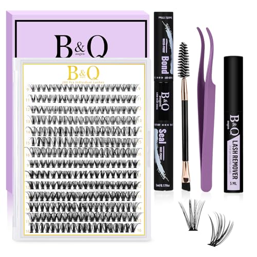 B&Qaugen Lash Clusters Kit 280PCS 30D+40D with Bond, Seal & Remover - Latex-Free, Clear Band