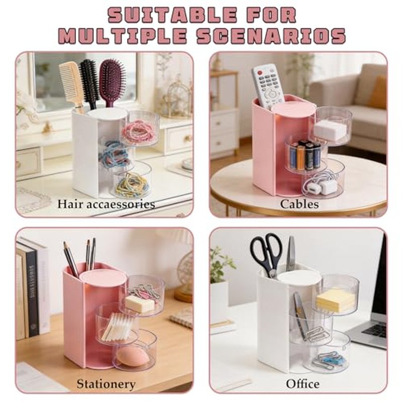 3-Layer Rotating Hair Accessories Organizer - White & Pink
