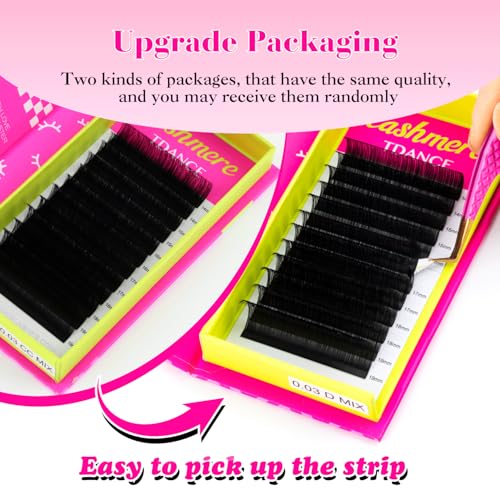 TDANCE Cashmere Lash Extensions Super Matte Black Volume Lash Extension C CC D DD B J L Curl 0.03-0.2mm Thickness Classic Lash Extensions Eyelash Extensions Professional Salon Use(0.03-DD,10-17mm)