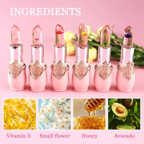 6PCS Color Changing Flower Jelly Lipstick Set - Waterproof