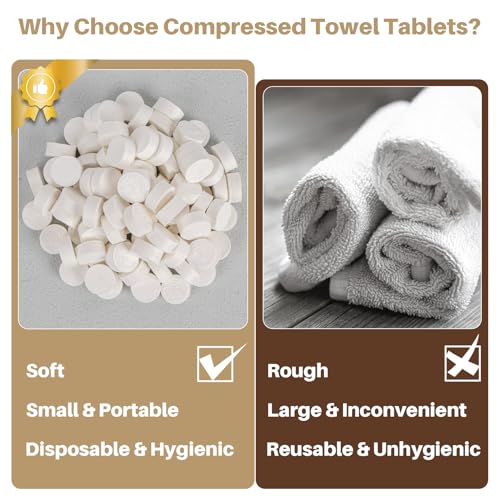 180 Compressed Towel Tablets - Disposable Face Towel Washcloths Travel Towel Fast Drying Lightweight for Adult Camping Hiking Facial Mini Makeup Wipe Coin Tissues Travel Hotel Cleaning Supplies