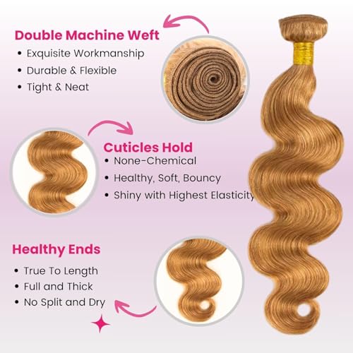 ALHER #27 Honey Blonde Body Wave Human Hair Bundle 20 Inch