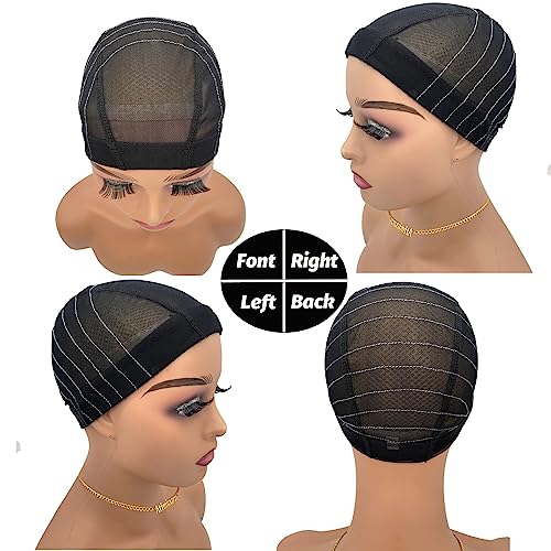 Atimiaza Wig Cap with Guideline Map for Wig Making, Stretchable Mesh Dome Caps with 1 Elastic Band and 4 Wig Combs for Beginners Sewing Wig (Medium: 21"-22", 5 * 5 Closure)