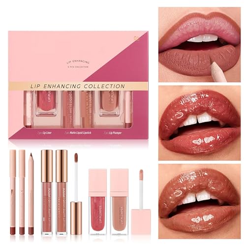 Matte Lipstick Set 6PC with Lip Liner & Plumper Kit