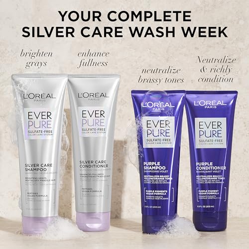 L'Oreal Paris EverPure Silver Care Sulfate Free Conditioner, Brightening and Nourishing Hair Care for Gray and Silver Hair, Vegan Formula with Peptides, 8.5 Fl Oz