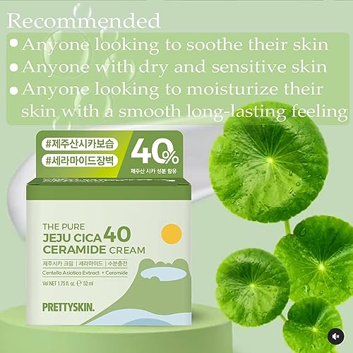 PRETTYSKIN Centella Asiatica 40% Gel Cream?Korean Face Moisturizer with Hyaluronic Acid, Ceramide NP & Shea Butter?Lightweight, Non-Sticky Hydration for Sensitive, Dry & Combination Skin (1.75 fl oz)