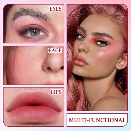 3 Colors Blush Stick with Makeup Sponges,Matte Solid Cream Blush,Multi-Use Blush Stick for Cheeks,Lips and Eye,High Pigmented Makeup Sticks Set A