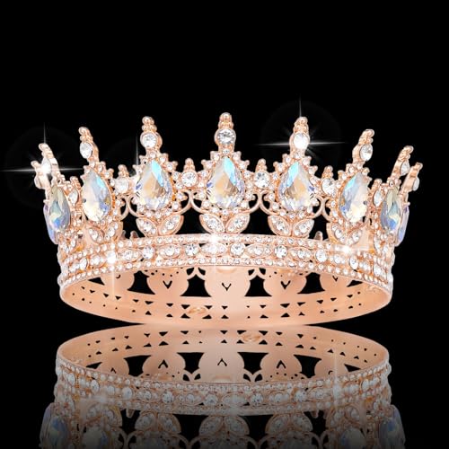 Rose Gold Rhinestone Wedding Crown for Women