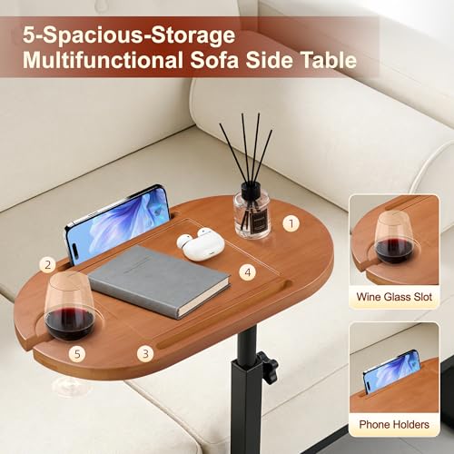 Bamboo Bathtub Caddy Tray, 360° Swivel Height Adjustable Bath Organizer