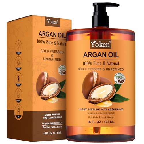 Yoken Organic Argan Oil 16oz - Cold Pressed for Hair, Face & Skin