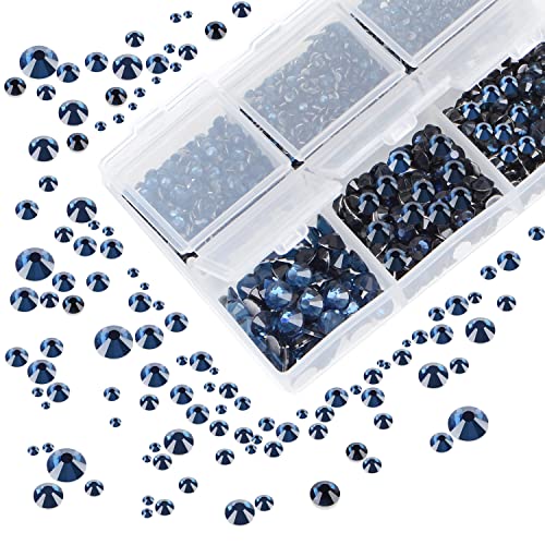 AD Beads 4300 Pieces Flat Back Nail Art Rhinestones Round Beads 6 Sizes (2-6.5mm) with Storage Organizer Box,Rhinestones Picking Pen for Nail Art Phone Decorations Crafts DIY (Montana)