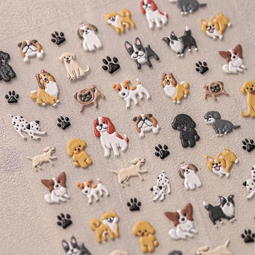 Dog Nail Art Stickers Cute Pet Dog Nail Decals 5D Embossed Nail Stickers Dalmatian Corgi Teddy Dog Paw Nail Design Self-Adhesive Nail Accessories Puppy Nail Supplies for Women Manicure Decoration 1PC