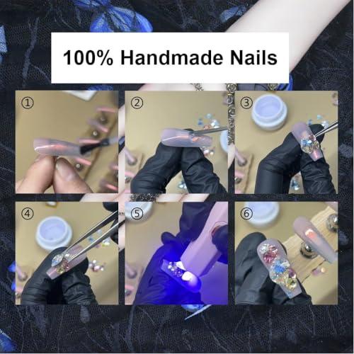10Pcs(1Pack) Handmade Nails Press On Nails Long Stiletto 35mm Muse Sonata 3D Sculpted Ribbon Beads Music Note Art Luxury Fake Nails Reusable Acrylic Stick On Nails for Women Holiday Daily Wear Size S