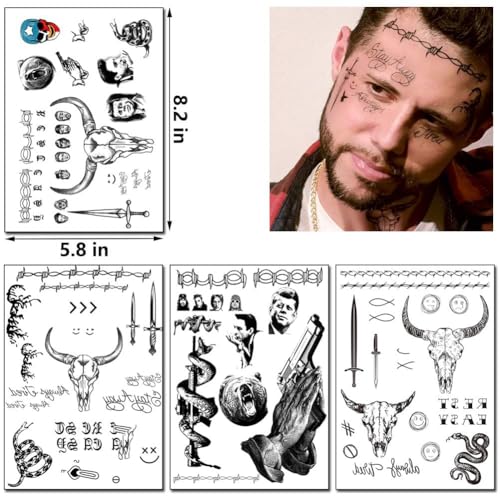 6 Sheet Halloween Temporary Tattoo Stickers - Waterproof Face Art
