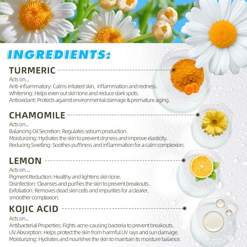 Kojic Acid Turmeric Cleansing Pads, Face Turmeric & Kojic Acid Pads for Dark Spots, Glow Up Acne Scars, Unclog Pores, Enriched Vitamin C,Gentle & Non-Irritating