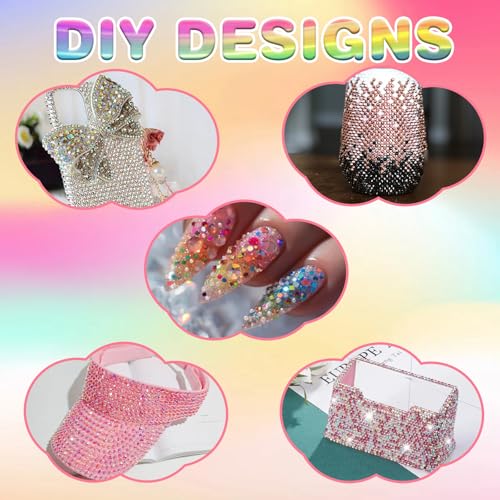 3mm Colorful DIY Resin Rhinestone Kit for Bedazzling, Multicolor Flatback Gems, 3Pcs 10ml B7000 Jewelry Glue for Bedazzled Nail Art Clothing Shoes Nail Book Diamond Art (32000)