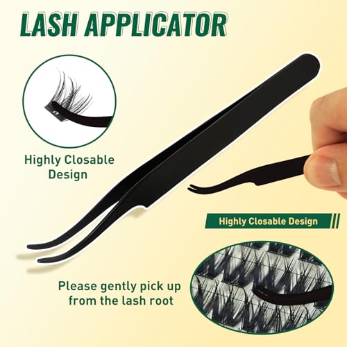 KEYYOULASH Lash Clusters Kit Volume 144pcs 8-18MIX Lash Extension Kit Thick Lash Clusters D curl with Bond and Seal,Remover,Applicators for DIY Thin Band Eyelash Clusters at Home (KY04 Kit)