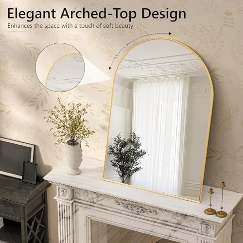 Arched Bathroom Mirror for Wall, 36" x 24" Metal Frame Vanity Mirror,