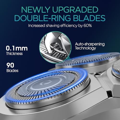 VOYOR Electric Razor for Men - 5D Floating Shavers for Men Magnetic Electric Shaver Rechargeable Face Shaver LED Display Wet Dry Shaving IPX6 Waterproof Mens Rotary Razor TX500 (Green)