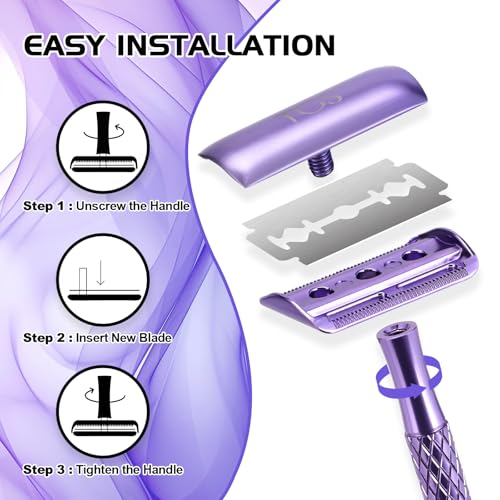 Lightweight Purple Safety Razor for Women with 10 Blades