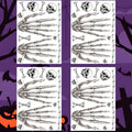 Fun Halloween Temporary Tattoos for Kids - 4-Sheet Skeleton Hand Tattoo Stickers Set, Left & Right Hand Designs Costume Party Tattoos