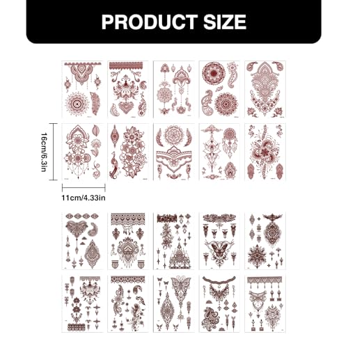 20 Sheet Brown Henna Tattoo Stickers Kit