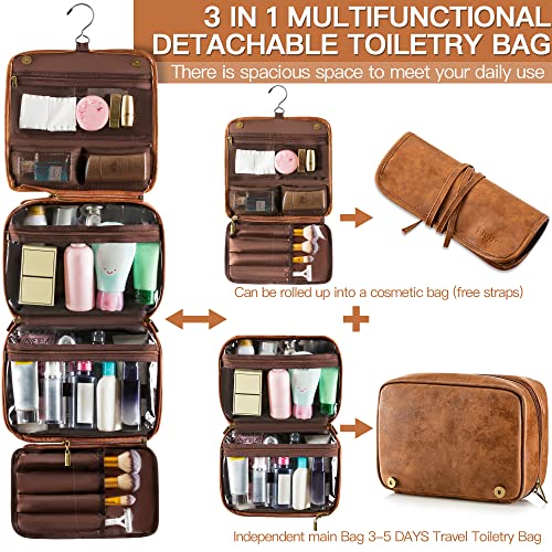 Elviros Brown Hanging Toiletry Bag for Men with Detachable Compartments – Travel Organizer & Dopp Kit