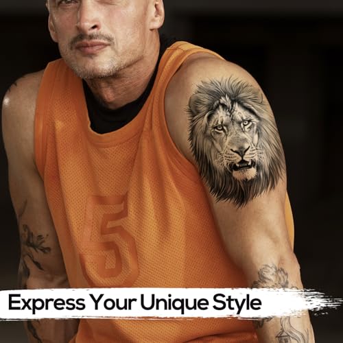 6 Sheets Realistic Lion Head Temporary Tattoos ? Fake Tattoo Stickers for Men, Women, and Teens ? Bold Lion Design for Cosplay, Parties, and Halloween