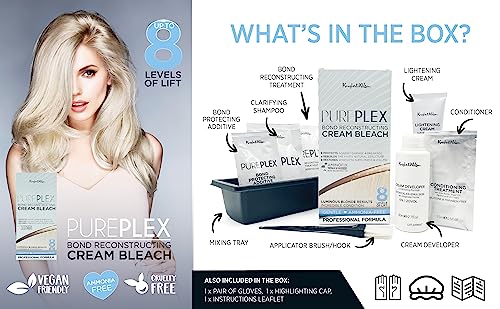 Knight & Wilson PurePlex Bond Reconstructing Cream Hair Bleach, Lifts up to 8 Shades, Protects & Repairs during Lightening. Complete bleaching kit with tint bowl and brush. Ammonia Free.